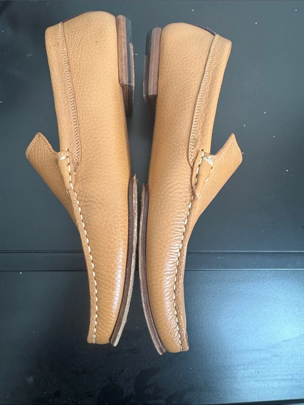 Burberry Tan Pebbled Leather Slip-On Loafers